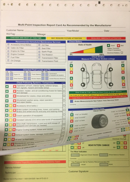 FD-QC-O • Multi-Point Inspection Report Card, 2 Part